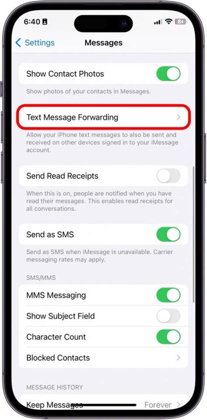 How do I forward text messages from my iPhone 5?
