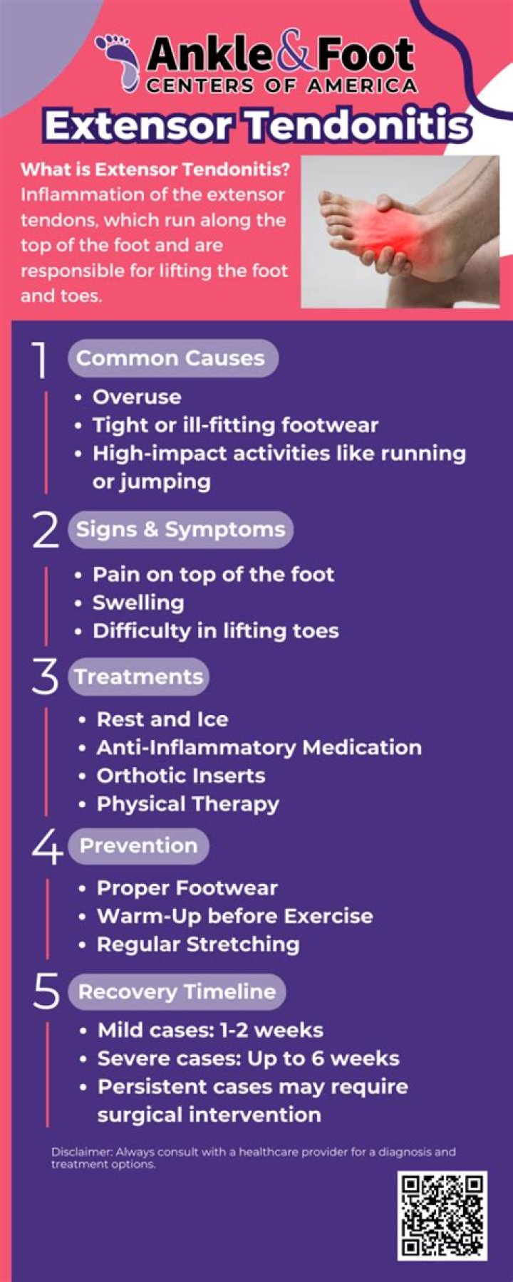 How do I get rid of extensor tendonitis in my foot?
