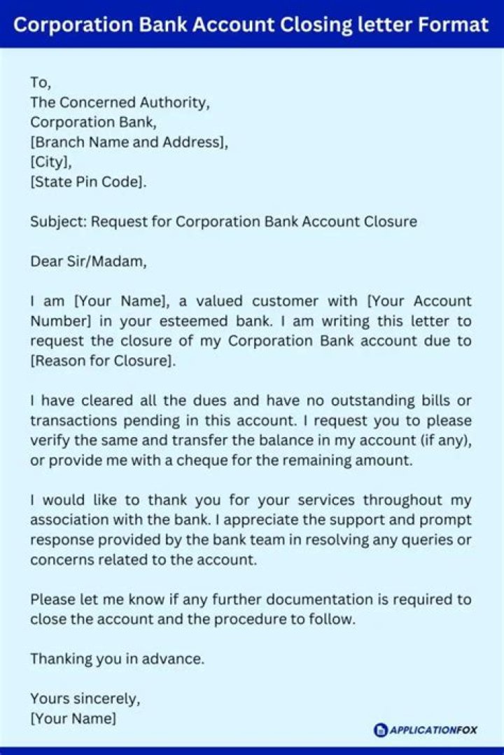 How do you close a bank account letter?