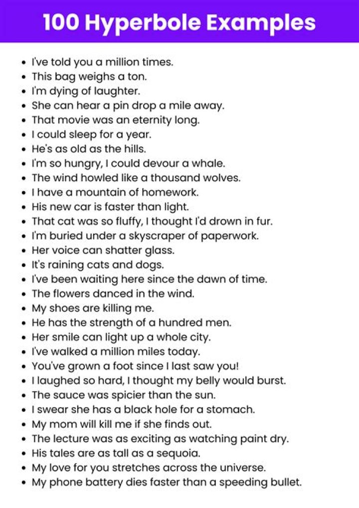 What are the 10 examples of hyperbole