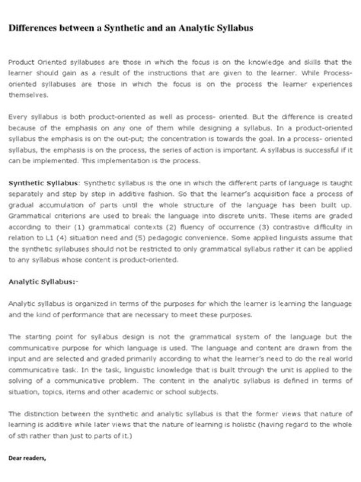 What is the difference between synthetic syllabus and analytic syllabus?